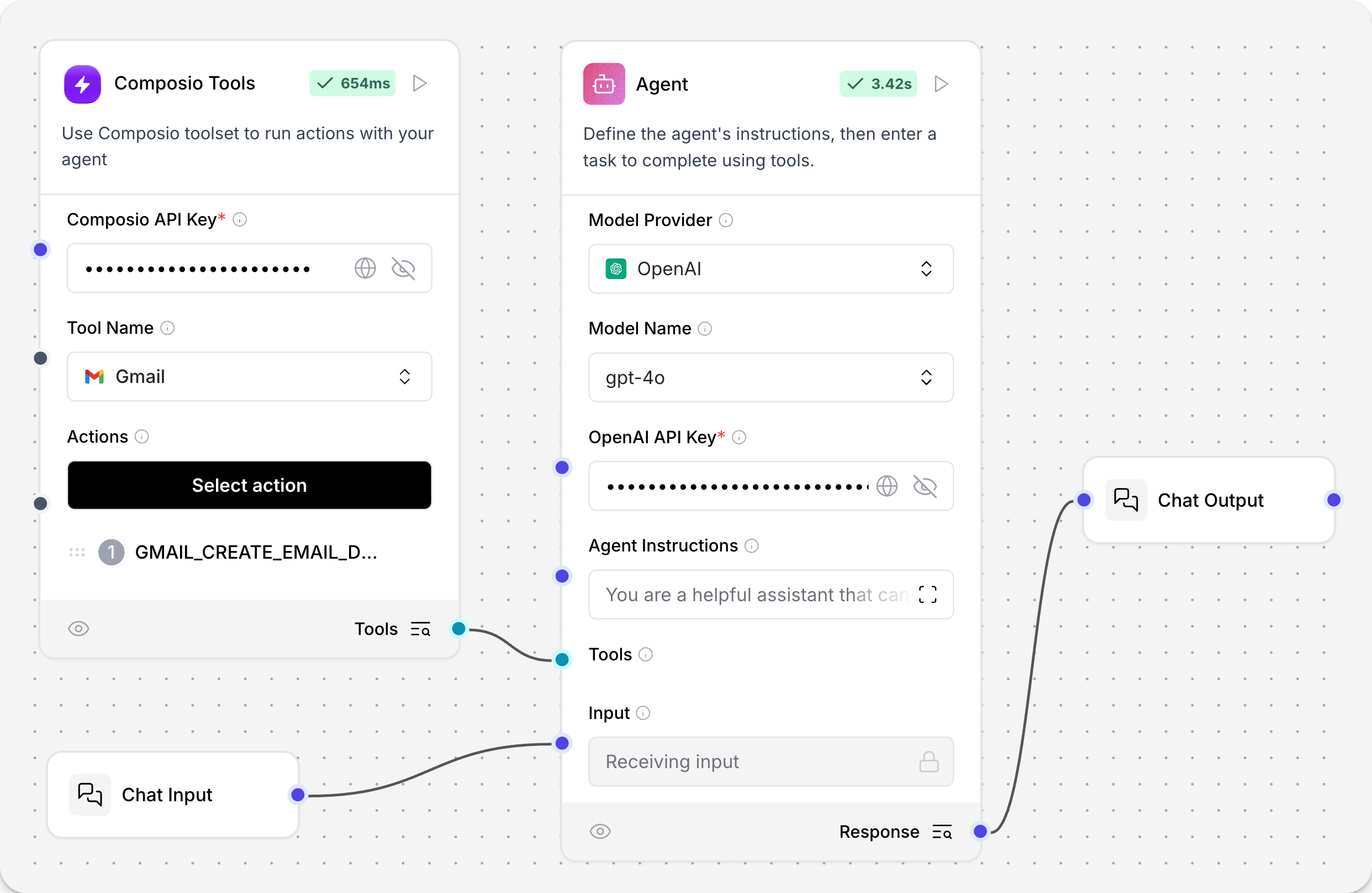 Simple agent flow with composio connected as a tool
